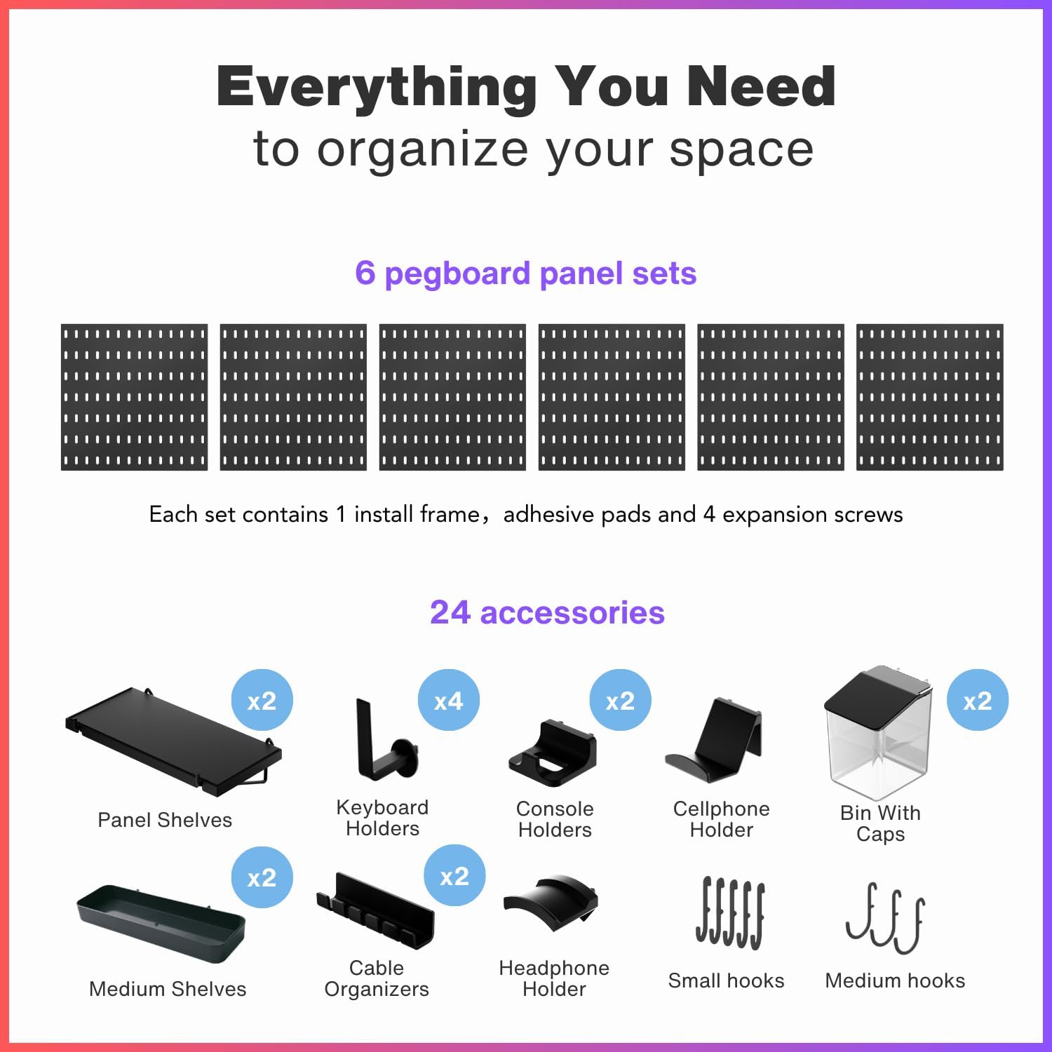 33x22 Inch Black Peg Board Org - Tech Accessories Board ulasan dan harga